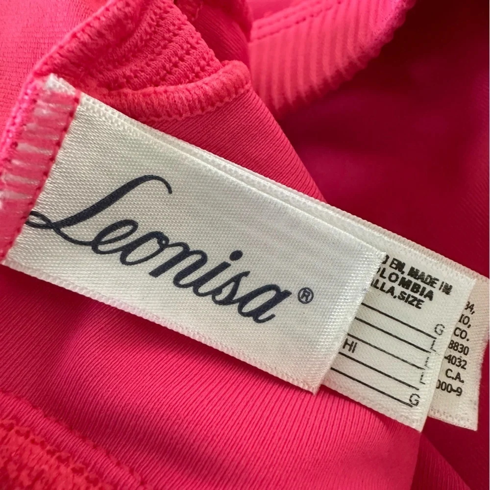 Leonisa size‎ Large Bright Pink Ribbed V Neck Sports Bra Wireless 195330